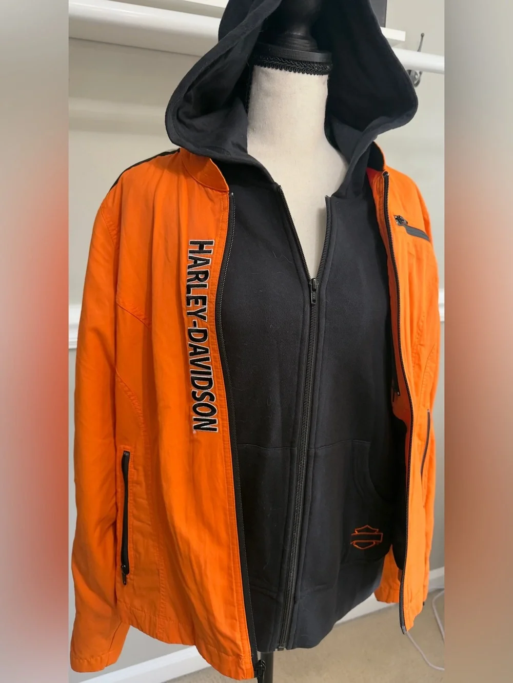 Harley-Davidson Orange and Black Hooded Windbreaker Jacket